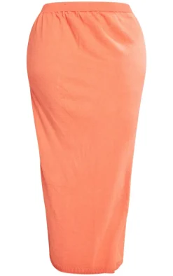 Plus Rust Knitted Tube Midaxi Skirt