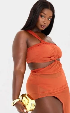 Plus Rust Mesh Cut Out Maxi Beach Dress