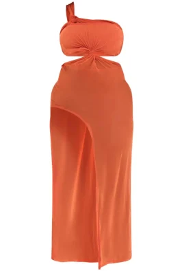 Plus Rust Mesh Cut Out Maxi Beach Dress