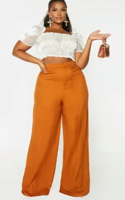 Plus Rust Pleat Detail Wide Leg Pants