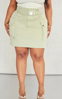 Plus Sage Green Belted Cargo Mini Skirt