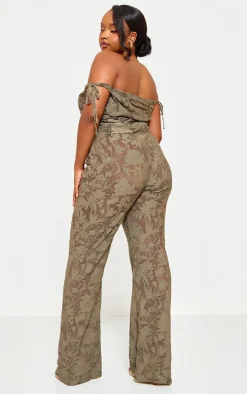 Plus Sage Green Devore Shoulder Tie Jumpsuit
