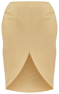 Plus Sage Green Linen Look Split Front Midi Skirt