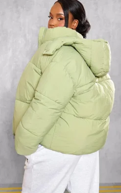 Plus Sage Green Oversized Hooded Puffer Jacket