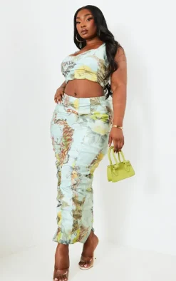 Plus Sage Green Printed Bengaline Corset Top