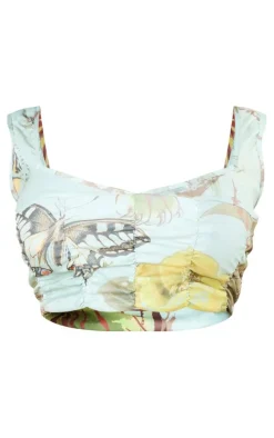 Plus Sage Green Printed Bengaline Corset Top