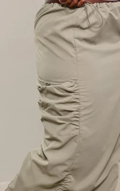 Plus Sage Green Ruched Cargo Pocket Maxi Skirt