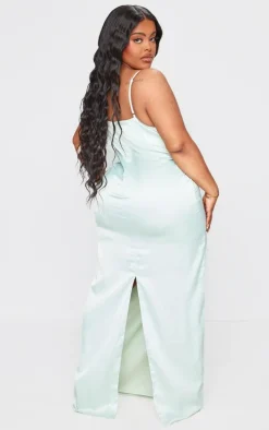 Plus Sage Green Satin Cowl Neck Midi Dress