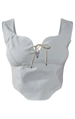 Plus Sage Green Stretch Woven Lace Up Corset Top