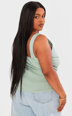 Plus Sage Tie Front Crop Top