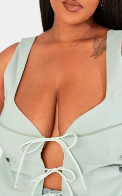 Plus Sage Tie Front Crop Top