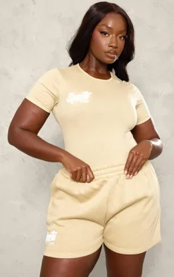 Plus Sand Borg Printed Short Sleeve Bodysuit