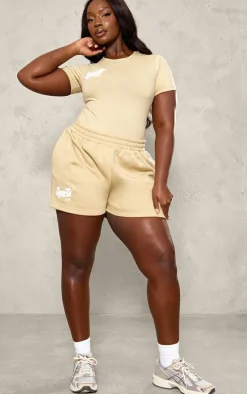 Plus Sand Borg Printed Short Sleeve Bodysuit