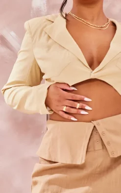 Plus Sand Linen Look Crop Blazer