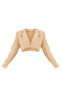 Plus Sand Linen Look Crop Blazer
