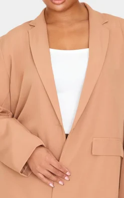 Plus Sand Oversized Button Up Blazer