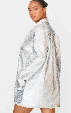 Plus Silver Diamante Blazer Dress