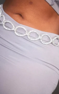 Plus Silver Diamante Chain Trim Maxi Skirt