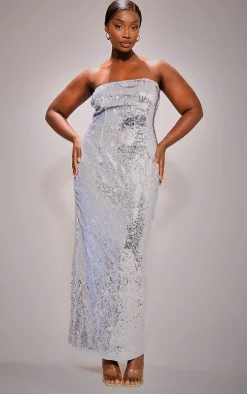 Plus Silver Sequin Bandeau Maxi Dress