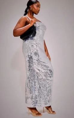 Plus Silver Sequin Bandeau Maxi Dress