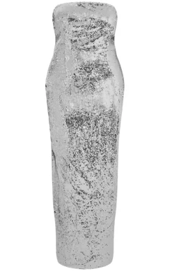 Plus Silver Sequin Bandeau Maxi Dress