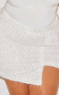 Plus Silver Sequin Feather Asymmetric Mini Skirt