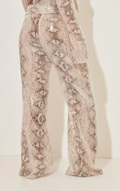 Plus Silver Snake Sequin Wide Leg Pants