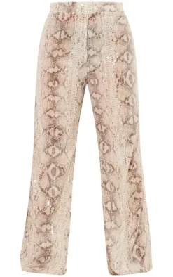Plus Silver Snake Sequin Wide Leg Pants