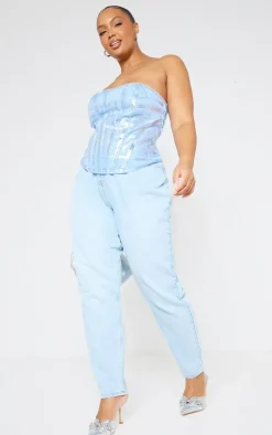 Plus Silver Washed Foil Denim Corset