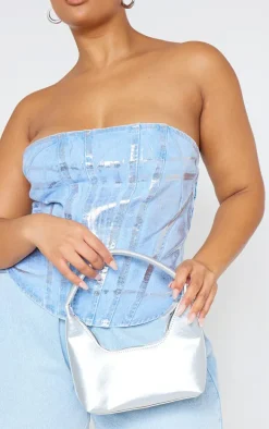 Plus Silver Washed Foil Denim Corset