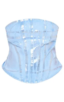 Plus Silver Washed Foil Denim Corset