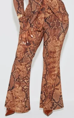 Plus Snake Print Chiffon Flare Pants