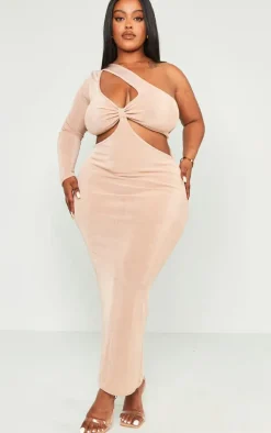 Plus Stone Acetate Slinky Cut Out Maxi Dress