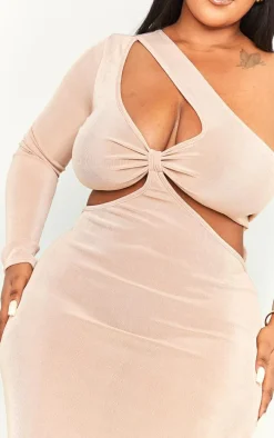 Plus Stone Acetate Slinky Cut Out Maxi Dress