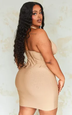 Plus Stone Bandage Plunge Corset Bodycon Dress