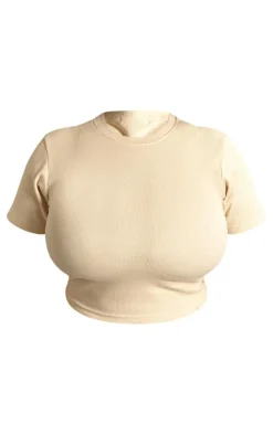 Plus Stone Basic Rib Short Sleeve Crop Top