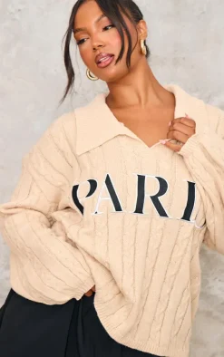 Plus Stone Cable Knit Embroidered Oversized Sweater