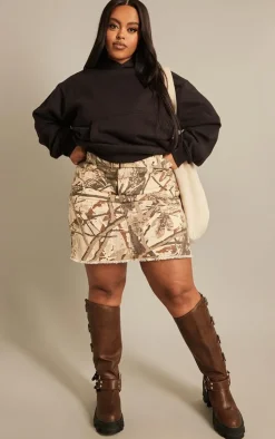 Plus Stone Camo Print Belted Cargo Mini Skirt