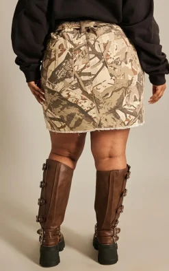 Plus Stone Camo Print Belted Cargo Mini Skirt