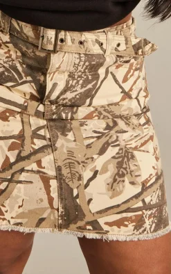 Plus Stone Camo Print Belted Cargo Mini Skirt