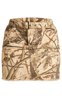 Plus Stone Camo Print Belted Cargo Mini Skirt