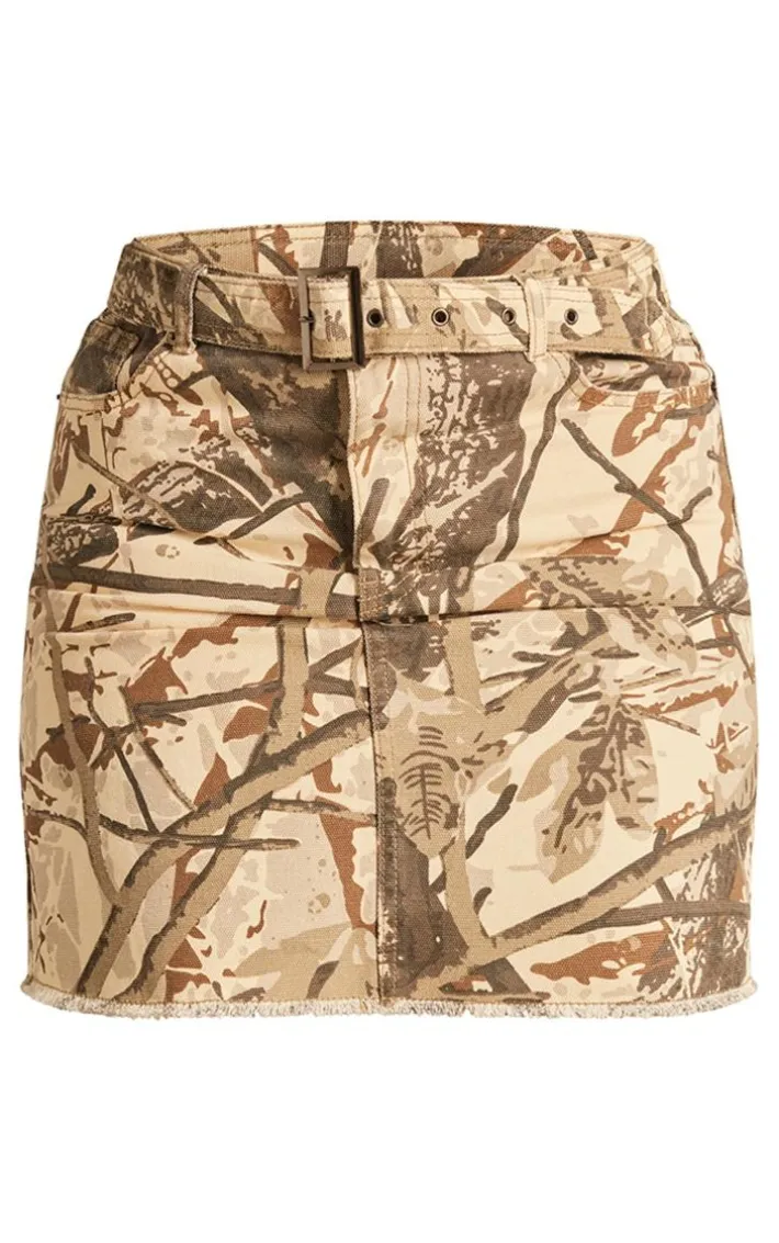 Plus Stone Camo Print Belted Cargo Mini Skirt