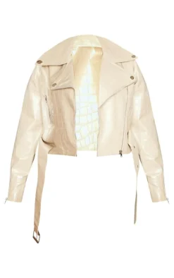 Plus Stone Croc Faux Leather Oversized Biker Jacket