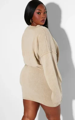 Plus Stone Distressed Detail Acid Wash Knit Cardigan