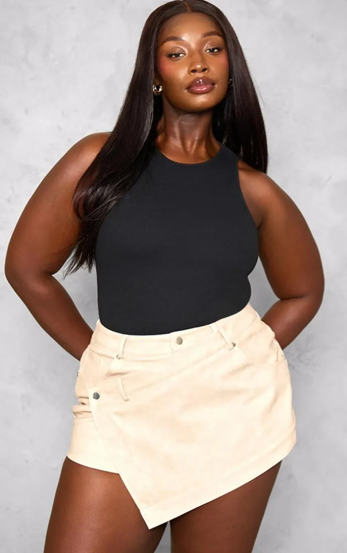 Plus Stone Faux Leather Wrap Detail Skort