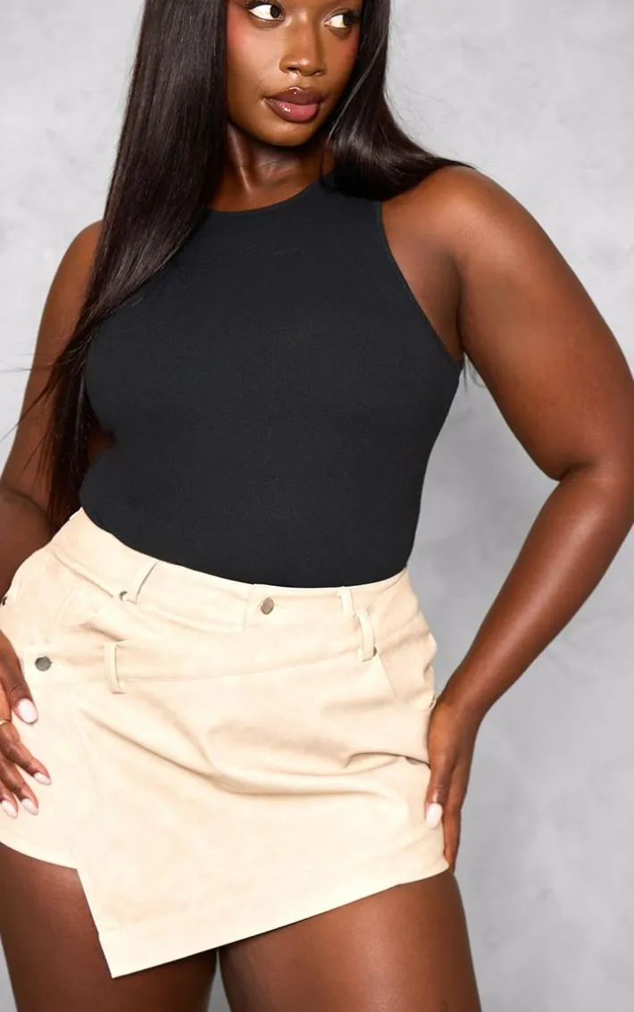 Plus Stone Faux Leather Wrap Detail Skort