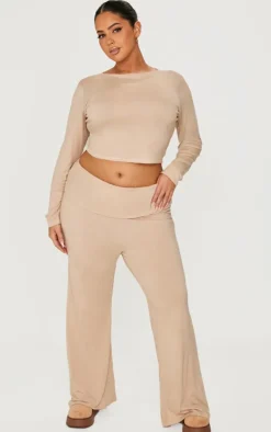 Plus Stone Fold Over Soft Touch Flared Pants