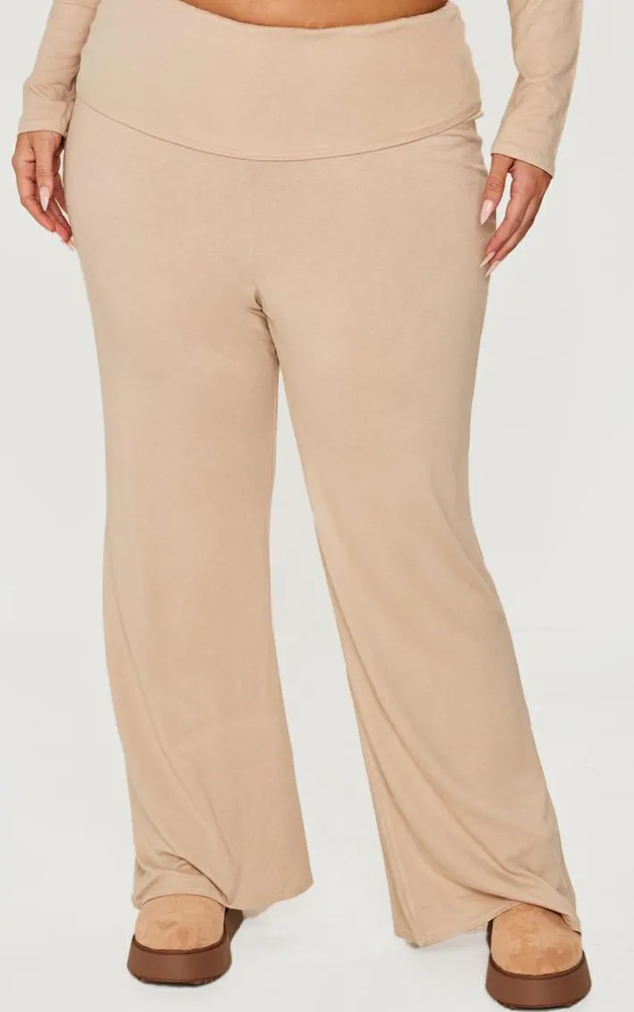Plus Stone Fold Over Soft Touch Flared Pants
