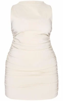 Plus Stone High Neck Ruched Bodycon Dress