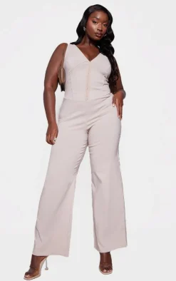 Plus Stone Hook And Eye Corset Detail Flared Jumpsuit